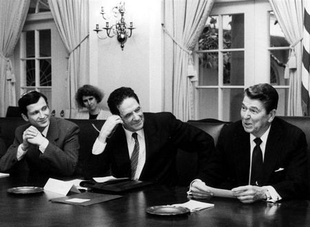 <p>November 18, 1987<br>THE WHITE HOUSE, Office of Media Relations</p><p>In the Cabinet Room of the White House yesterday, President Reagan met with members of the Jewish community who plan to lead a demonstration December 6 on behalf of Soviet Jews. The demonstration is being held in Washington to lend support to the President in his efforst to secure the freedom of Soviet Jewry, and will take place one day before the arrival of General Secretary Gorbachev. </p><p>The President wanted to meet with the group before the U.S.-U.S.S.R. Summit to express his commitment to the cause of Soviet Jews, and to assure the Jewish community that the plight of Soviet Jewry will be an issue at the Summit. The President also wanted to hear from the Jewish leadership regarding their concerns and to find out what they think we should be demanding from the Soviets on this important human rights issue. At the meeting were three recently freed Soviet refuseniks—Yuli Edelstien and Vladimir and Maria Slepak—all of whom thanked the President for ensuring their release. </p><p>Also attending the meetings were: Morris J. Abram, Chairman, National Conference on Soviet Jewry, New York City; Jerry Goodman, Executive Director, National Conference on Soviet Jewry, New York City; Alan Pesky, Chairman, Coalition to Free Soviet Jews, Stamford, Connecticut; Michael Pelavin, Chairman, National Jewish Community Relations Advisory Council of Jewish Federations, Baltimore, Maryland; Pamela B. Cohen, President, Union of Councils for Soviet Jews, Chicago, Illinois; and Martin Stein, Chairman, United Jewish Appeal, Milwaukee, Wisconsin.</p><p>Enclosed is a photo of the President with part of the group. From left to right: Yuli Edelstein and Morris Abram. Mary Dewhirst, Associate Director of the White House Office of Public Liaison, is seated behind them.</p>