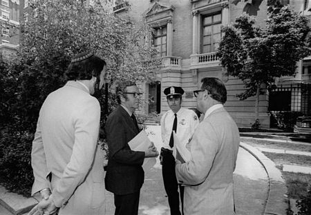 Jun. 1974: NCSJ Chairman Stanley H. Lowell and Washington, D.C. Jewish leaders delivering petitions to the Soviet Embassy.
