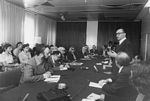 1978: Israeli Prime Minister Menachem Begin speaks at the NCSJ Israel seminar.  Foreground, left, is Jacob Birnbaum of the Student Struggle for Soviet Jewry.