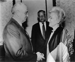 Oct. 1991: Shoshana Cardin, chair of the U.S.-based NCSJ, shakes hands with Soviet President Mikhail Gorbachev at the Kremlin.