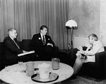 1980: NCSJ Chairman Burt Levinson, right, meets with President Ronald Reagan and his National Security Council Advisor Richard Allen.